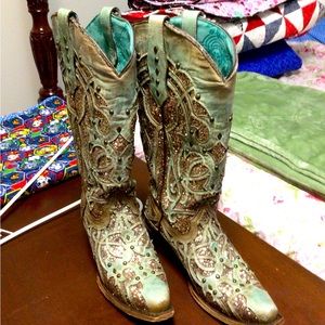 CORRAL Mint Glitter Inlay studs Snip Toe Boots C3332 sz 9